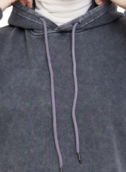 Dark Grey Washed Hoodie Vent - Khotwh